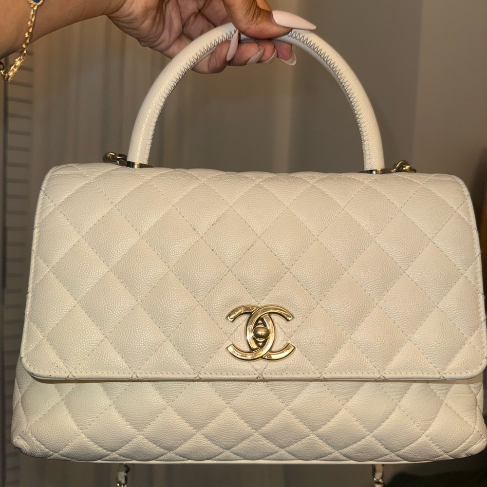 Chanel White Quilted Leather Handbag